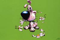caricatura de perro rompiedo las flores